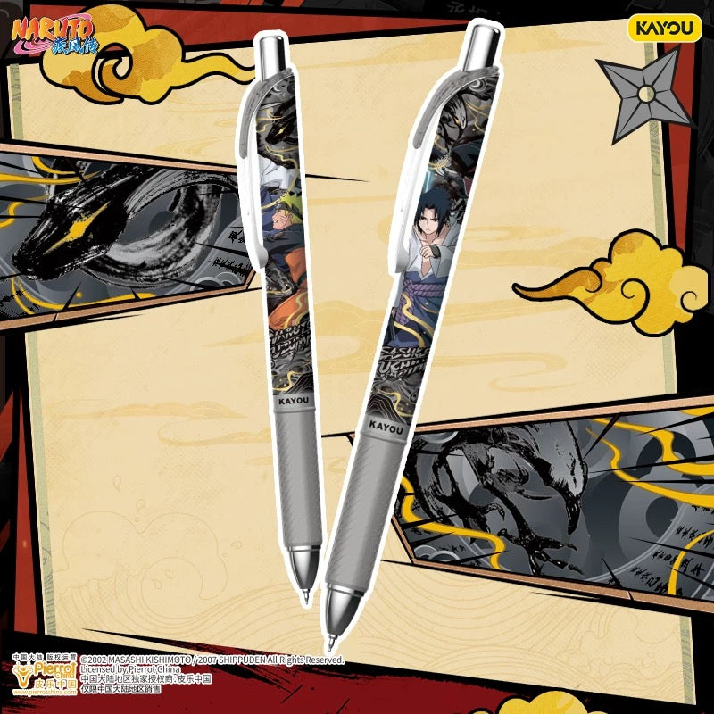 KAYOU Naruto Blind Box Gel Pens - Dynamic Edition [Full Box] | Black Retractable Rollerball Signature Pens, Student-Friendly, High-Aesthetic Sasuke Official Co-Branded Anime Stationery
