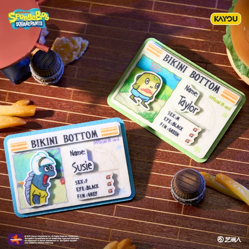 KAYOU 海綿寶寶比基尼海灘 - 美人魚戰士和海綿寶寶身份卡系列毛氈徽章 | 官方正品 一整盒（含8個迷你盒子）